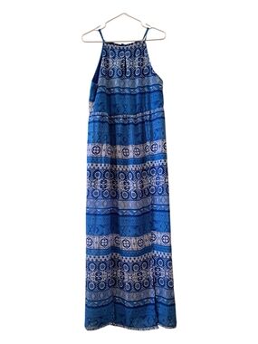 She's Cool Blue Patterned Halter Maxi Dress size M